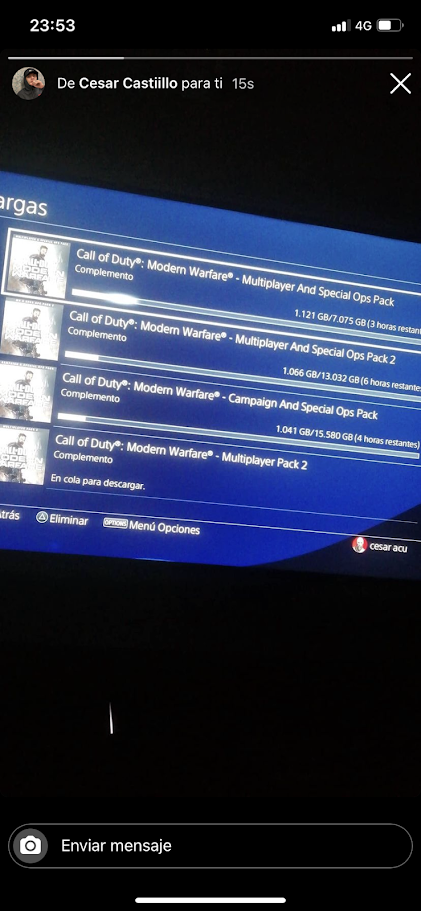 Foto enviada por un cliente de Mister Digital: descarga de Call of Duty en PlayStation